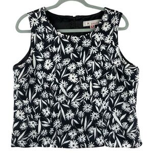 VTG LT Sport Black and White Floral Sleeveless Waffle-knit Blouse Sz 12 Heavy